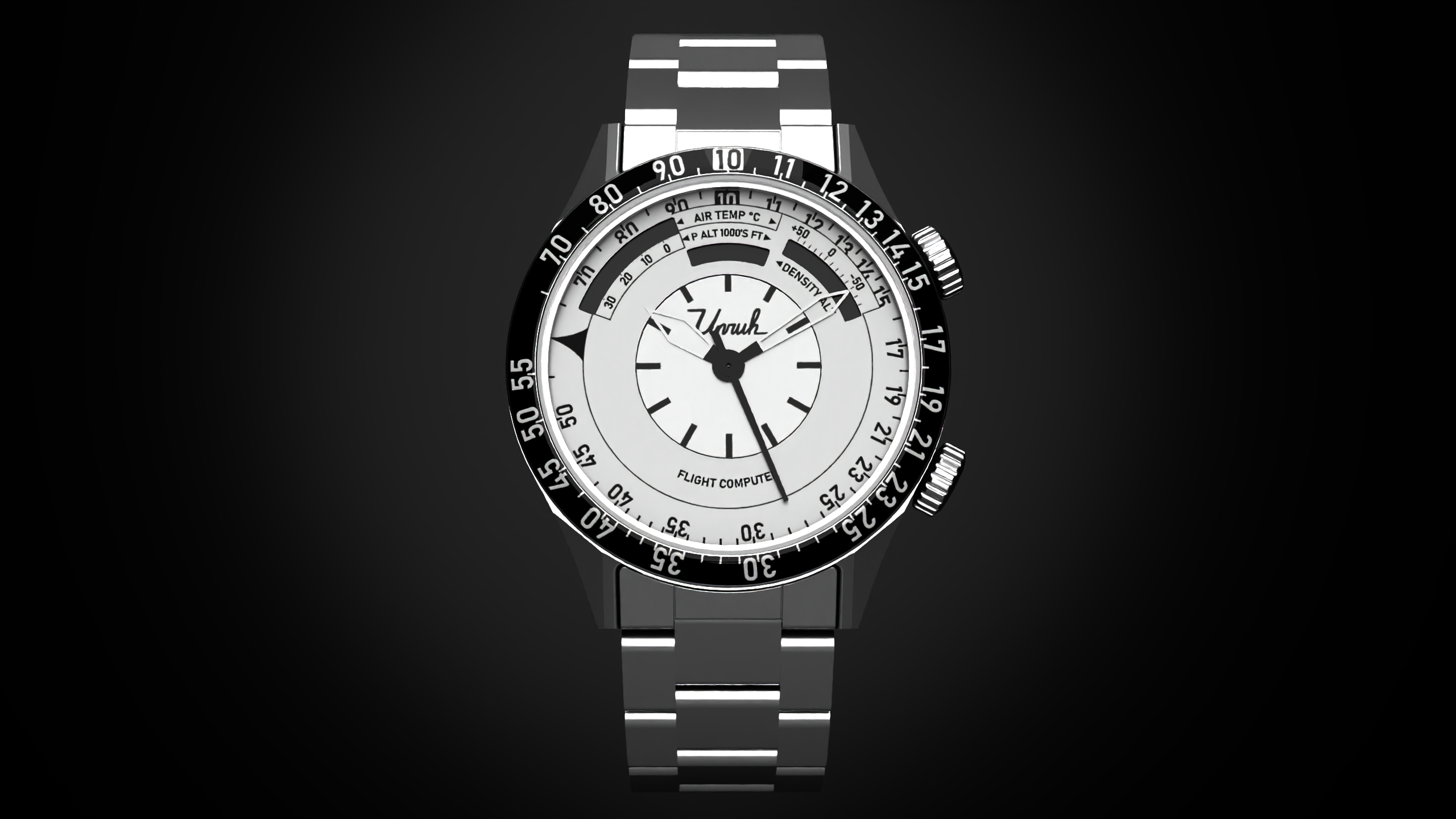 Unruh Tailwind watch head on with black background